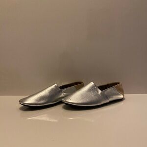 Newbark metallic silver/tan leather hand made flats